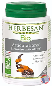 Rappel produit ARTICULATIONS CURCUMA CURCUMINE PIPERINE BIO 90 gélules HERBESAN
