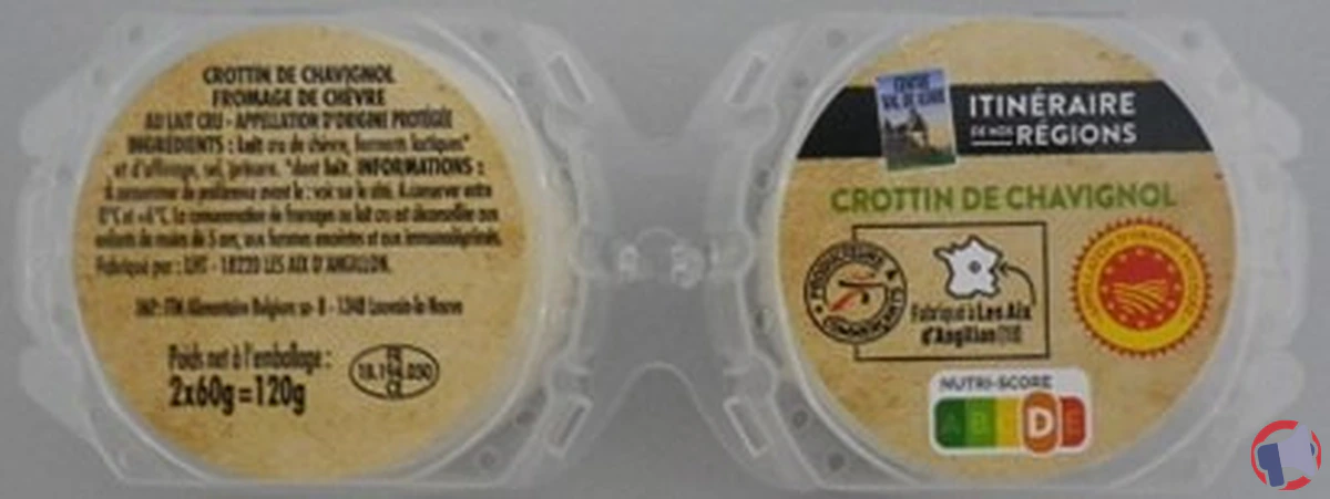 Rappel de crottin de chavignol AOP 2x60G de la marque Itinéraire de nos Régions