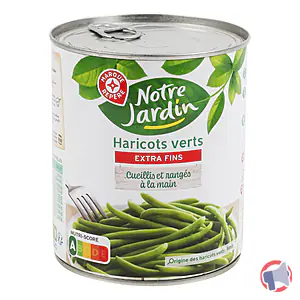Rappel produit HARICOTS VERTS Extra Fins Cueillis et rangés à la main Poids net égoutté 440G NOTRE JARDIN