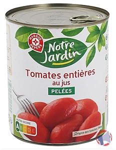 Rappel produit TOMATES ENTIERES AU JUS PELEES 800G NOTRE JARDIN