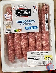 Rappel produit 6 CHIPOLATAS SUPERIEURES -25% DE SEL JEAN ROZE