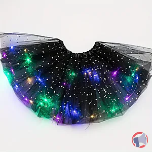 Rappel produit Jupe de tutu LED pour filles, robe de ballet princesse pour performance de danse, jupe midi pour enfants, fée, mesh fin, costume d'Halloween Mardi Gras
