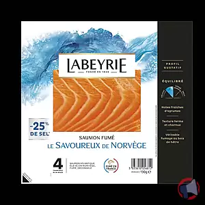 Rappel produit Saumon fumé de Norvège Le Savoureux -25% de sel 4 tranches minimum 130 g LABEYRIE