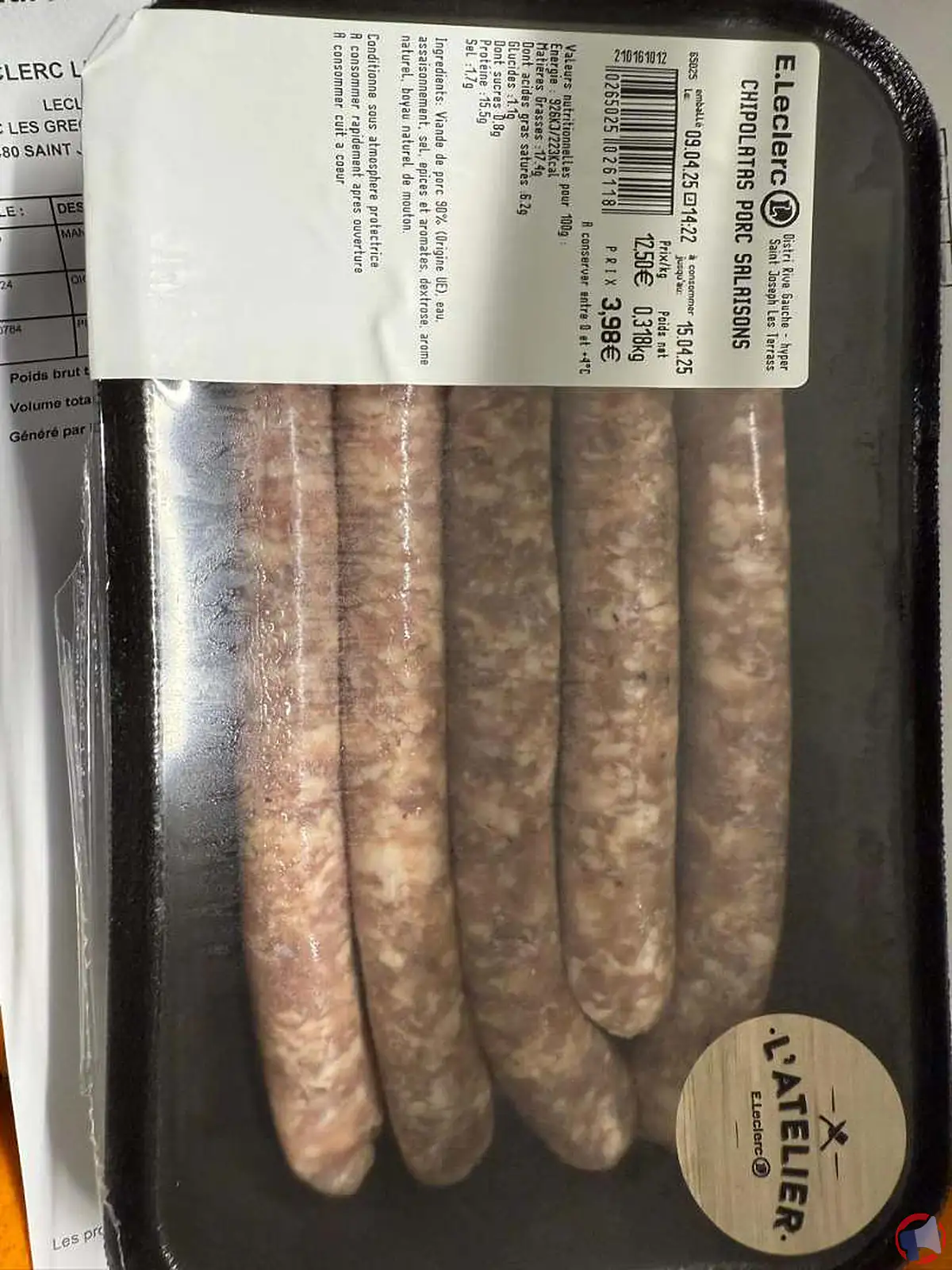 Rappel de chipolatas de la marque L'Atelier : erreur d'étiquetage