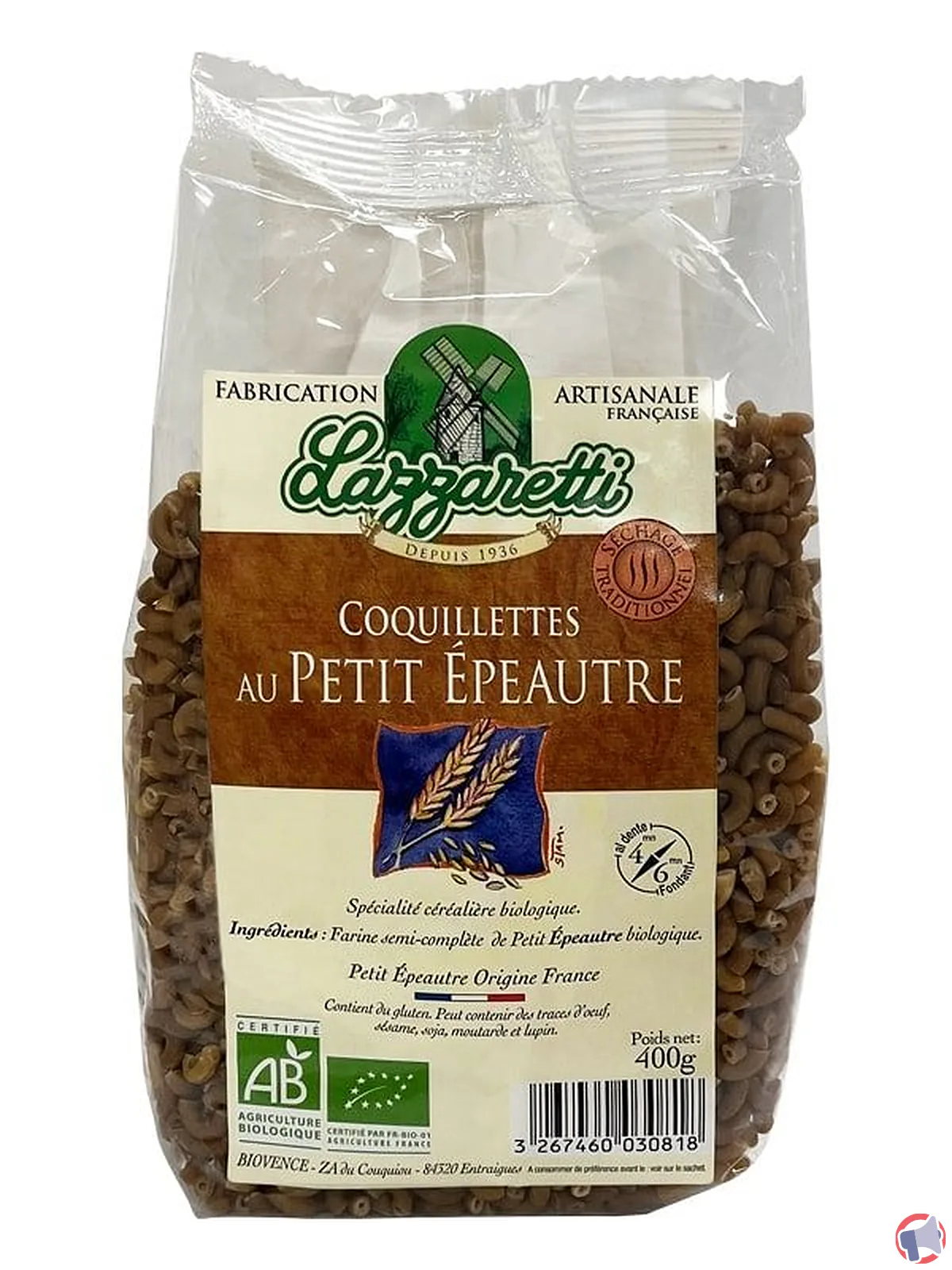 Rappel pour les coquillettes petit épeautre de lazzaretti : présence de traces de mollusque