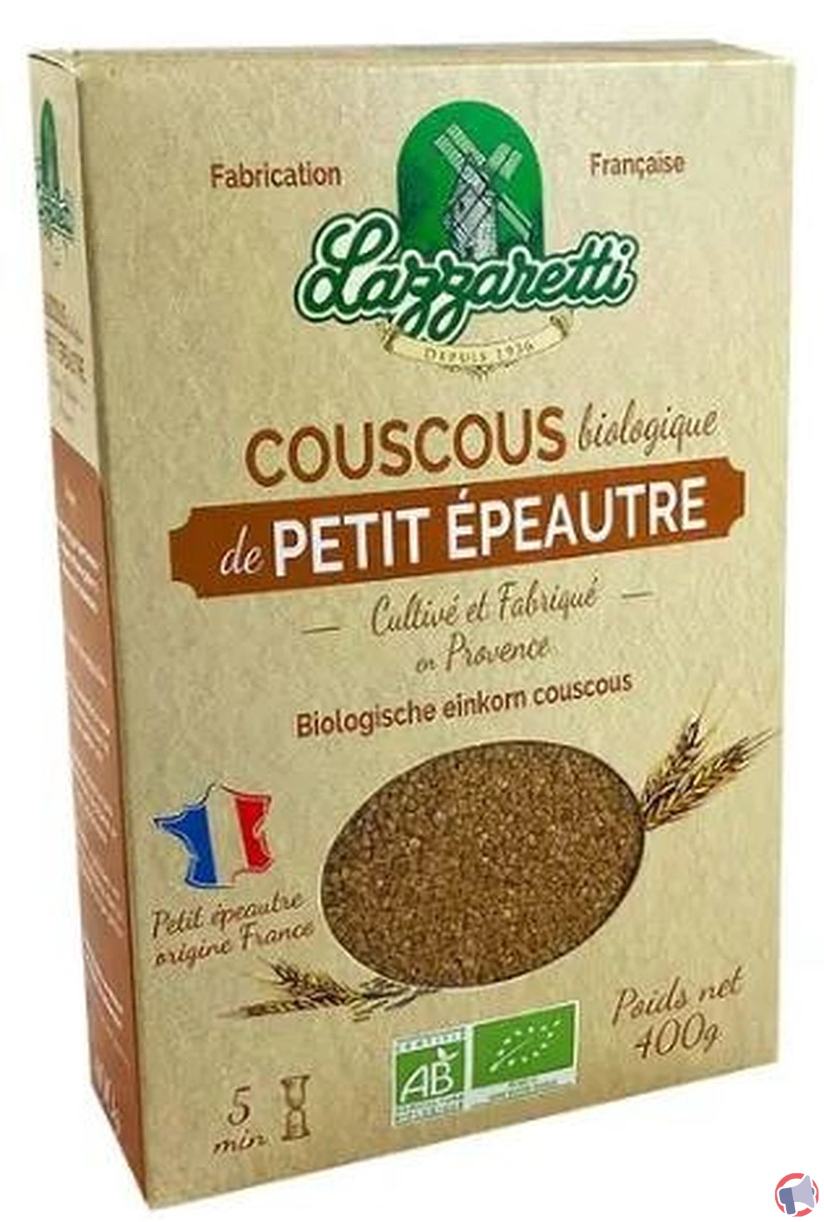 Rappel produit lazzaretti : couscous de petit épeautre bio contaminé aux traces de mollusque non déclarées