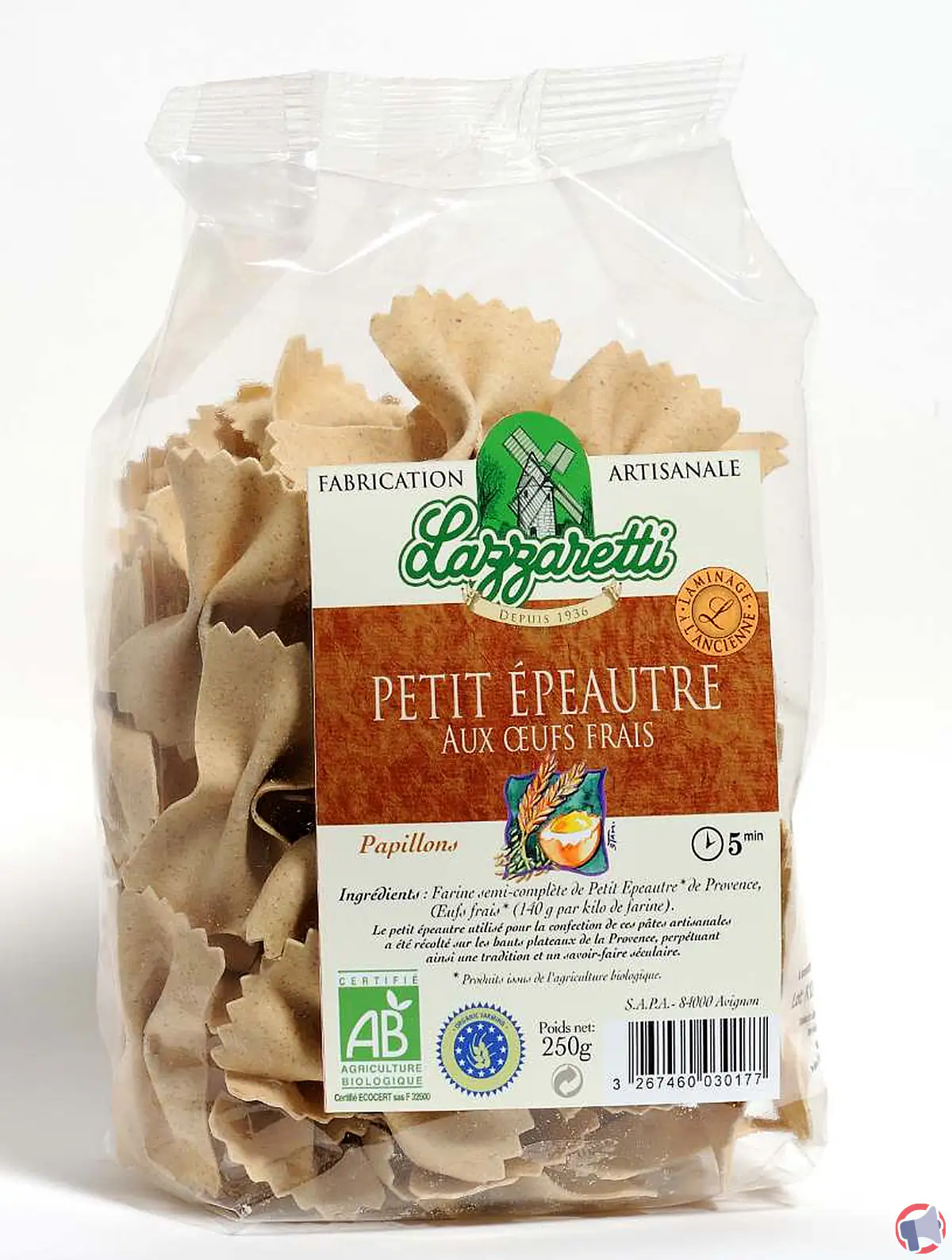 Rappel : lazzaretti papillon petit épeautre bio