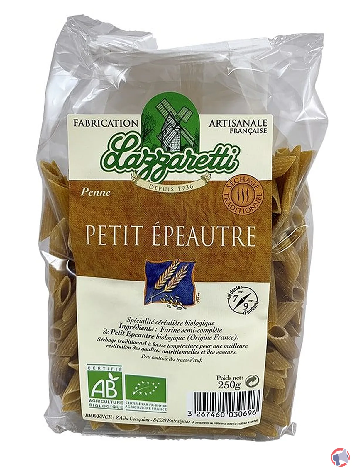 Rappel : lazzaretti penne petit épeautre 250g bio – mise en garde pour la sécurité alimentaire