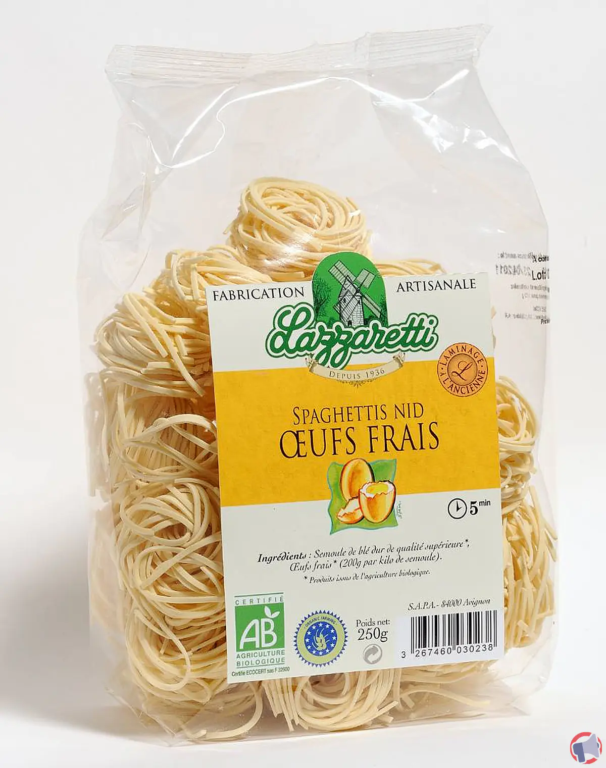 Rappel du produit : Lazzzaretti Spaghetti Nids Oeufs Bio 250