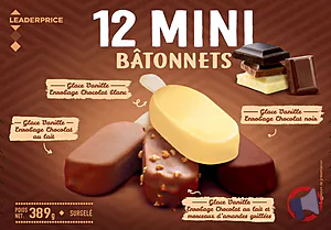 Rappel produit 12 Mini bâtonnets Glace vanille Chocolat 389g / 540ml LEADER PRICE Leader Price