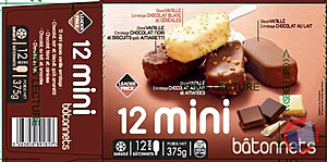 Rappel produit 12 mini bâtonnets vanille enrobage chocolat Leader Price 375g Leader Price