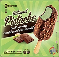 Rappel produit 3 bâtonnets pistache double enrobage Chocolat au lait sauce chocolat - 219g - Leader Price Leader Price (photo numéro 1)