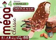 Rappel produit 4 MEGA Classique bâtonnets vanille enrobage chocolat au lait et morceaux d’amandes grillées 314g / 440ml LEADER PRICE Leader Price (photo numéro 1)