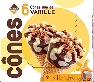 Rappel produit 6 cônes duo vanille 378,6g / 660mL Leader Price Leader Price