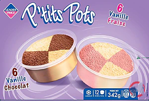 Rappel produit 6 P’tits pots vanille fraise et vanille chocolat 342g Leader Price Leader Price