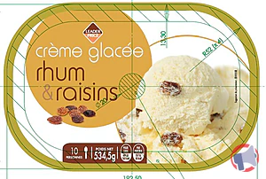 Rappel produit Crème glacée rhum & raisins, 534,5g / 1L, Leader Price Leader Price
