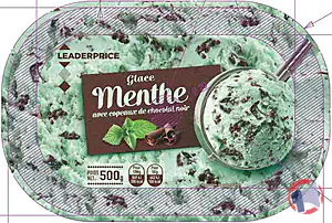 Rappel produit Glace menthe avec copeaux de chocolat noir 500g - Leader Price Leader Price