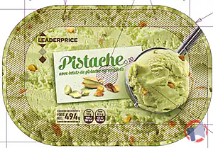 Rappel produit Glace Pistache avec éclats de pistaches caramélisées – Bac 1L Leader Price