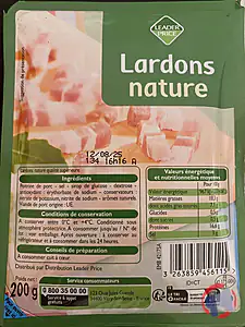 Rappel produit LARDONS NATURE 200G QUALITE SUPERIEURE LEADER PRICE LEADER PRICE
