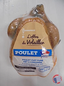 Rappel produit Poulet cuit fumé 1,5 kg Leader Price (poids variable) LEADER PRICE