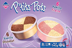 Rappel produit P’tits Pots 6 Vanille Fraise / 6 Vanille Chocolat - 342g - Leader Price Leader Price