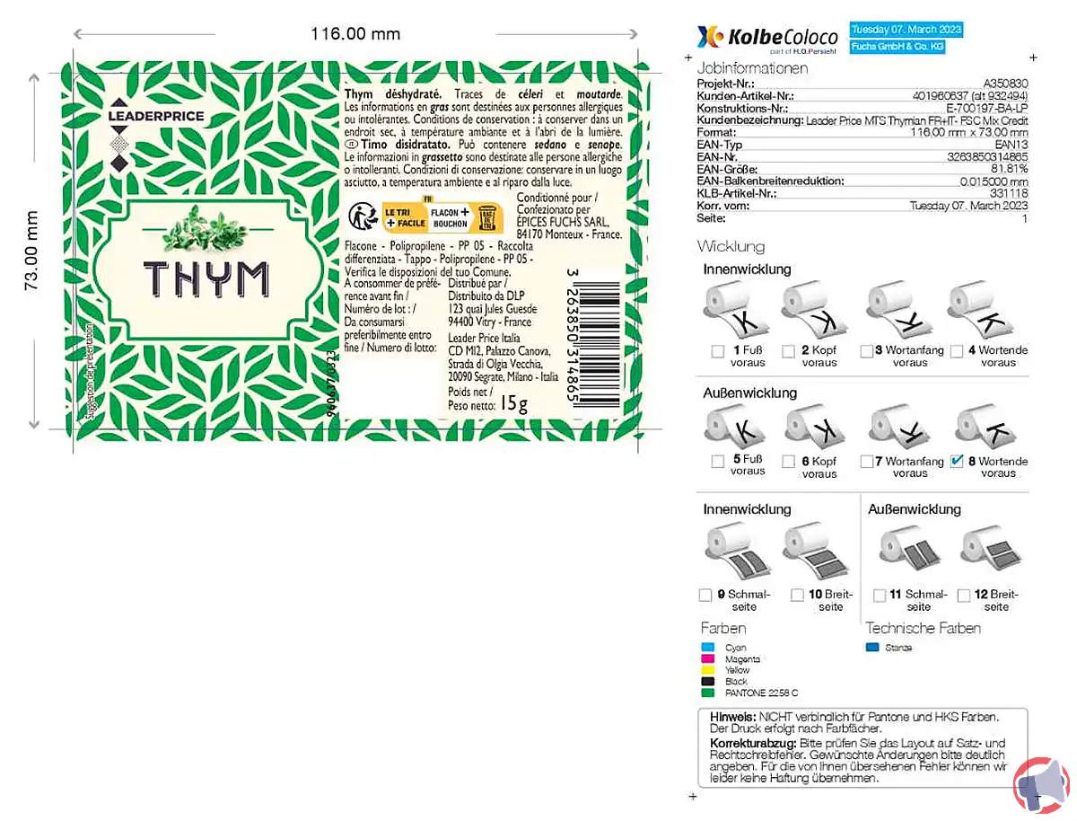 Rappel pour le produit Leader Price Thym 15g : conseils et informations