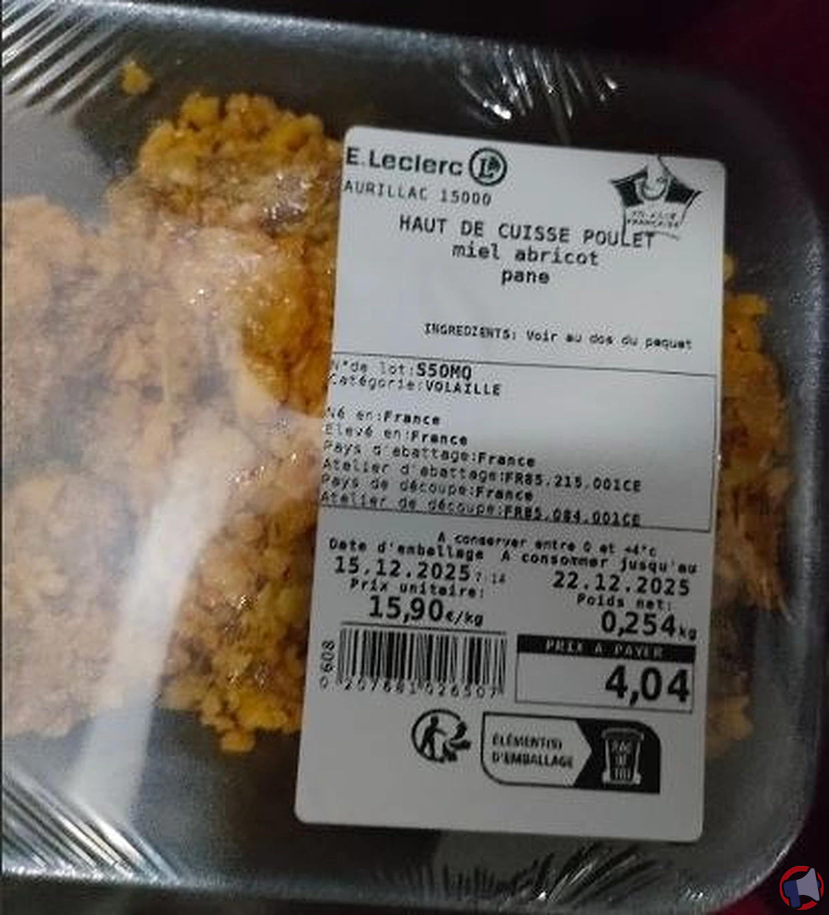 Rappel du haut de cuisse de poulet miel par leclerc : précautions à prendre