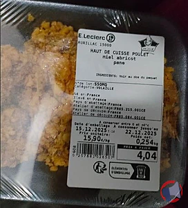 Rappel produit HAUT DE CUISSE DE POULET MIEL ABRICOT PANÉS Leclerc