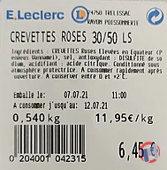 Rappel produit CREVETTES ROSES 30/50 LS LECLERC TRELISSAC (photo numéro 1)