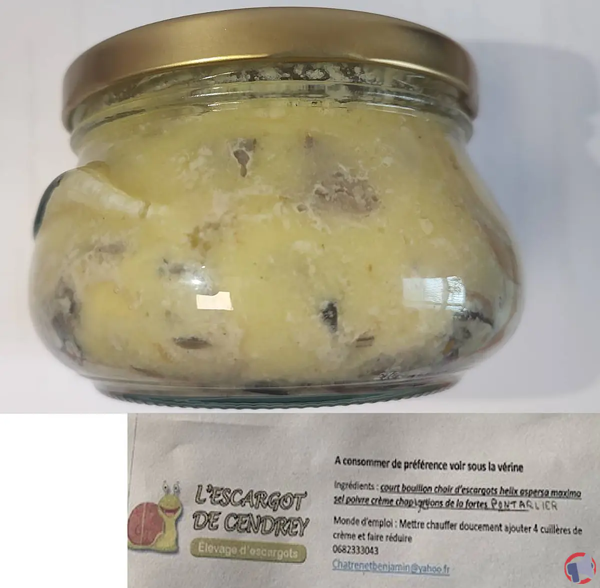 Rappel de produit : Escargots cuisinés à la crème de la marque L'escargot de Cendrey