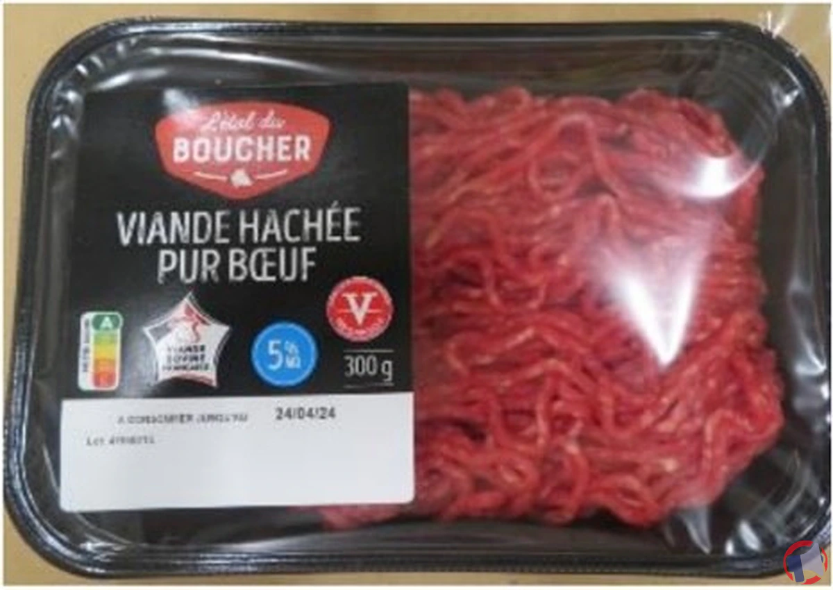 Rappel de viande hachée pur bœuf 5% de matière grasse de la marque L'étal du Boucher