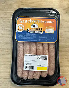 Rappel produit BQ 6 SAUCISSES DE POULET EMMENTAL POIDS FIXE 300G SOUS ATMOSPHERE Lionor