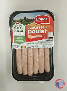 Rappel produit BQ 6 SAUCISSES DE POULET A L'EMMENTAL POIDS FIXE DE 300G SOUS ATMOSPHERE Lionor
