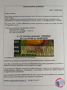 Rappel produit Oeuf Lorrain'oeuf