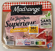 Rappel produit Le Jambon Supérieur cuisiné à l’os sans nitrite 4 Tranches 160 g Madrange
