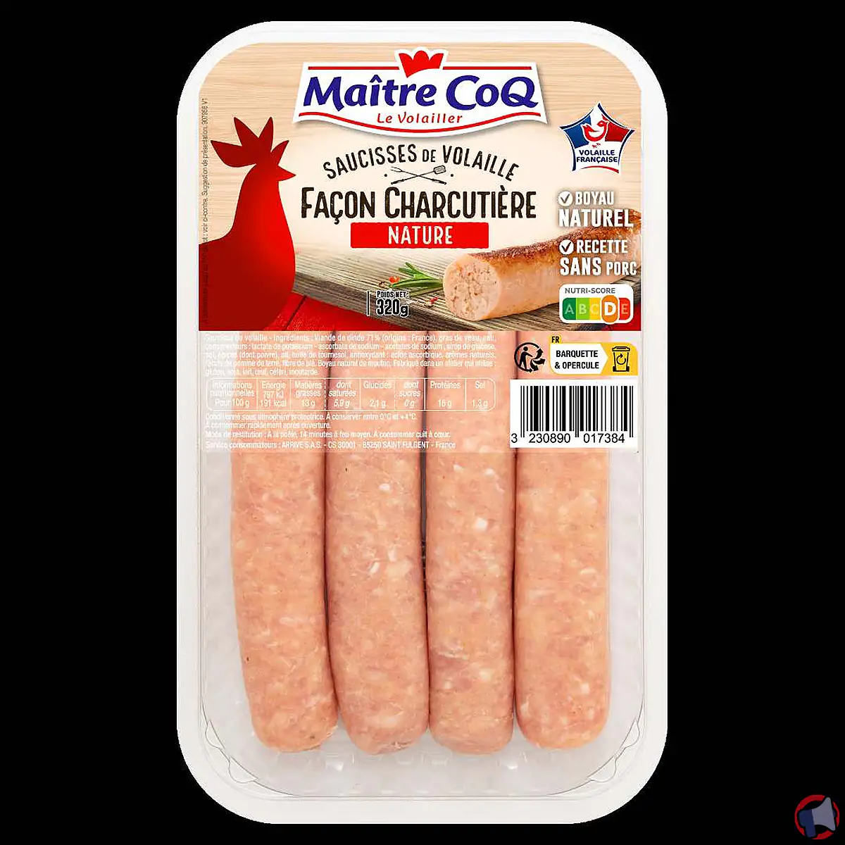 Rappel produit Maitre Coq : Saucisse volaille façon charcut - précautions et conseils