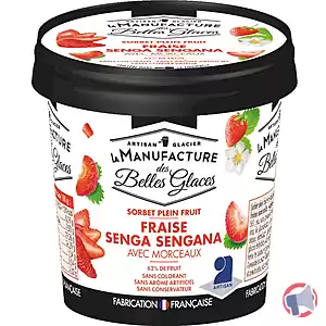 Rappel produit Sorbet plein fruit Fraise 120 ml / 78g La Manufacture des Belles Glaces