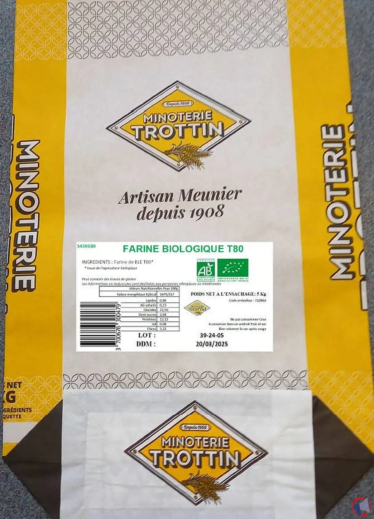 Rappel de farine biologique T80 de la marque Minetorie TROTTIN : présence d'alcaloïdes de l'ergot