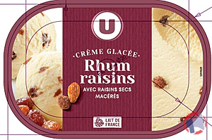 Rappel produit Bac crème glacée rhum/raisins U MARQUE U