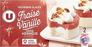 Rappel produit VACHERINS GLACES FRAISE VANILLE COEUR MERINGUE U MARQUE U