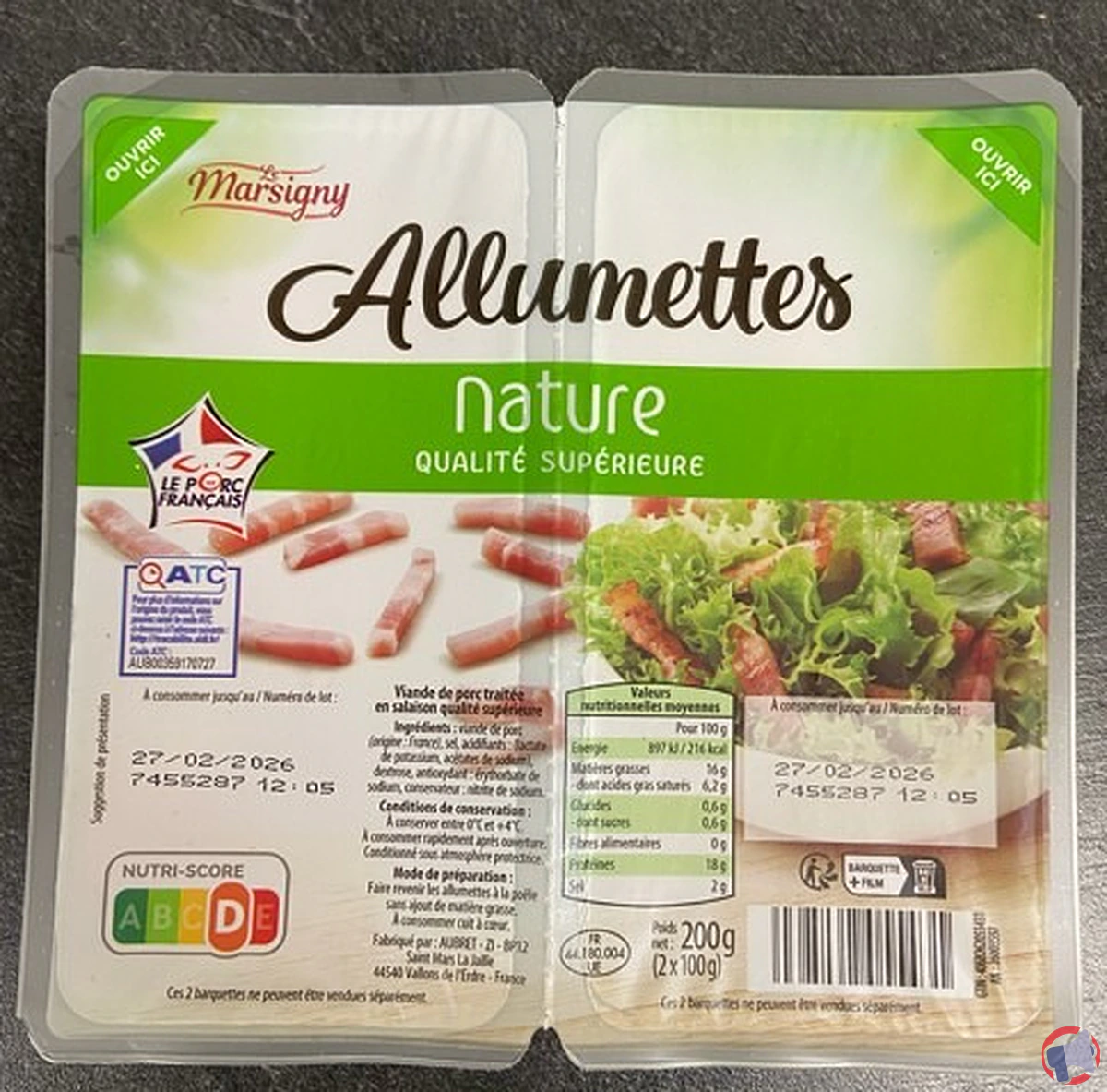 Rappel produit: Marsigny Allumettes Nature 2x100 g