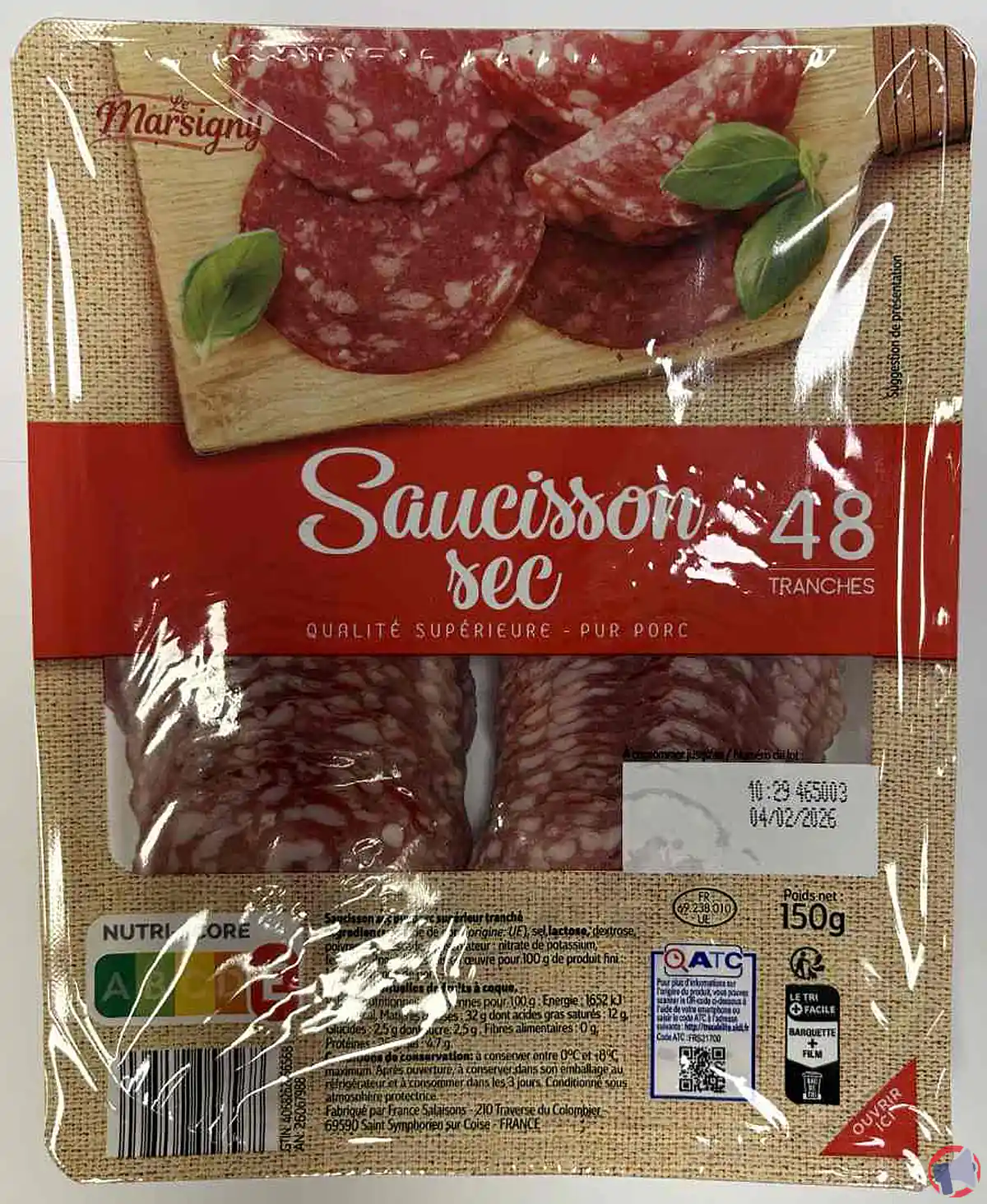 Rappel de Marsigny saucisson sec 48 tranches 150g : informations et risques