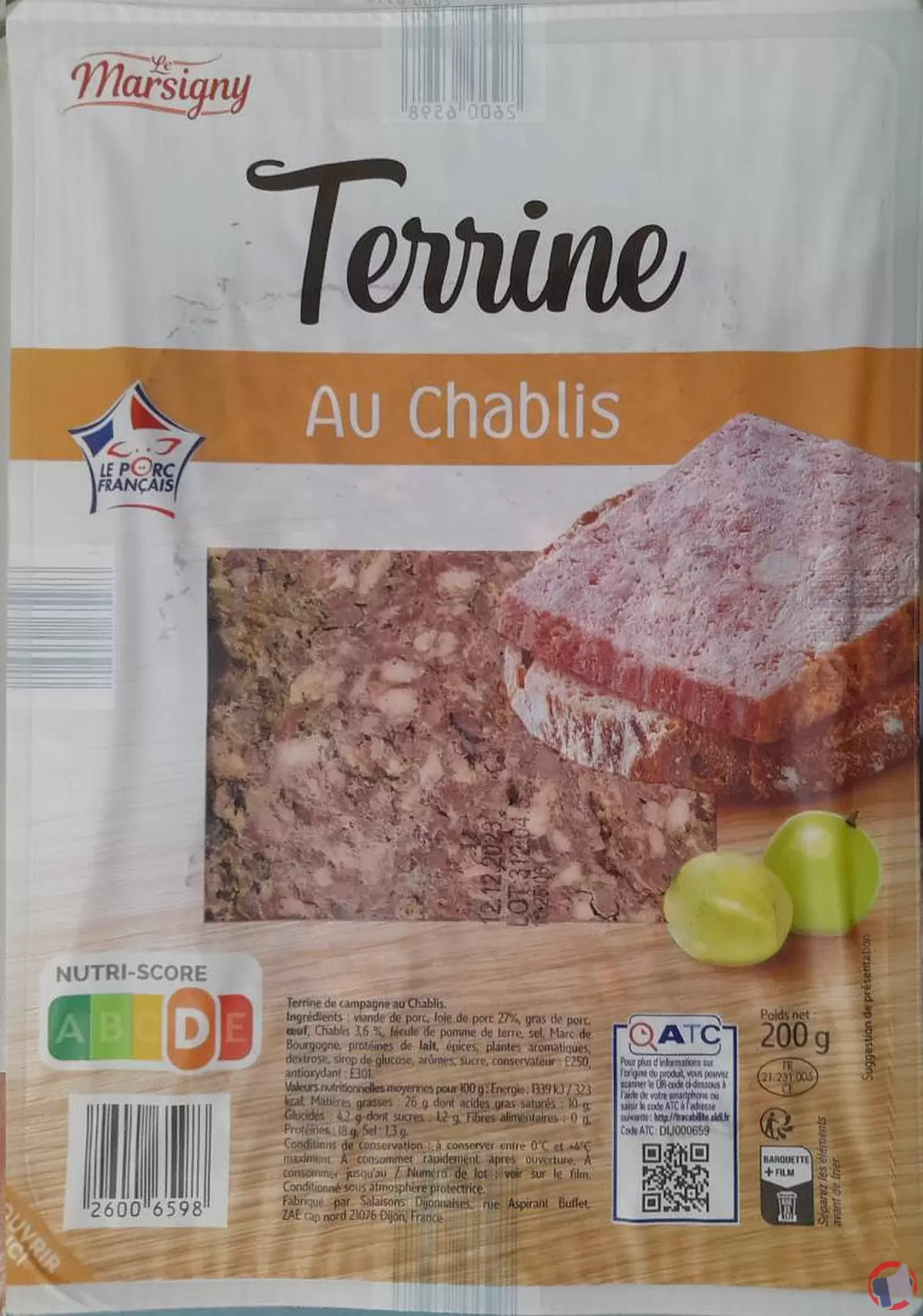Rappel de produit : Terrine au Chablis de la marque Le Marsigny pour risque de contamination à la Salmonelle