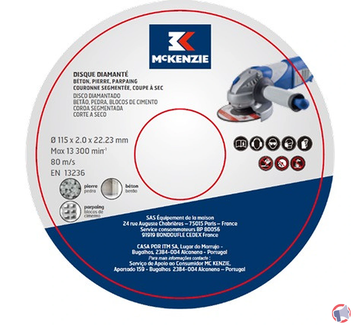 Rappel de produit : Disques diamant segmentés D115mm de la marque MC KENZIE