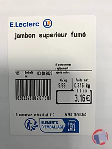 Rappel produit Jambon blanc supérieur fumé MDD