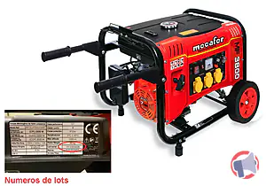 Rappel produit Groupe electrogène MF3800 450138 MECAFER