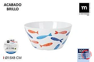 Rappel produit Bol en mélamine - motif poisson rouge et bleu – 15 x 8 cm - lot VS3547 La Mediterránea