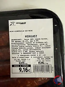 Rappel produit Merguez Merguez vendu au rayon traditionnel et frais emballé
