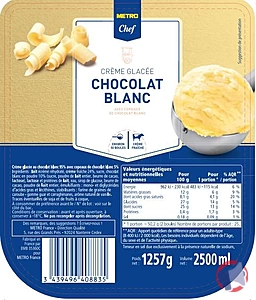 Rappel produit Crème glacée chocolat blanc 2,5L METRO CHEF METRO CHEF