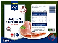 Rappel produit JAMBON CUIT SUPERIEUR AVEC COUENNE 16TRANCHES 720G METRO CHEF (photo numéro 1)